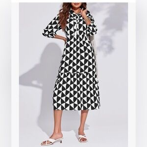 NWT BLACK & WHITE STATEMENT MIDI DRESS-SMALL